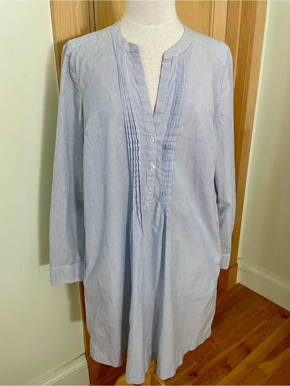 GAP Vintage Blue & White Pinstripe Cotton Tunic Shirt Shift Dress, Size M